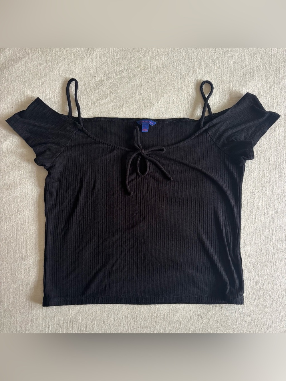 Aeropostale Black Ribbed Cold Shoulder Top Size L